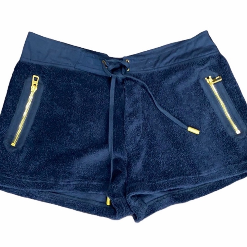 Tory Burch Dark Blue Athletic Shorts with Gold Accents